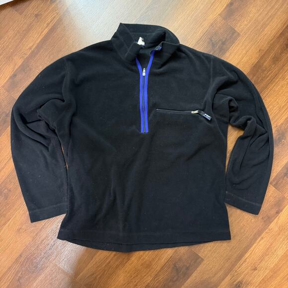 Vintage Patagonia 1/2 Zip Fleece Sweater Black Blue Trim Made in USA Sz L - Picture 1 of 9